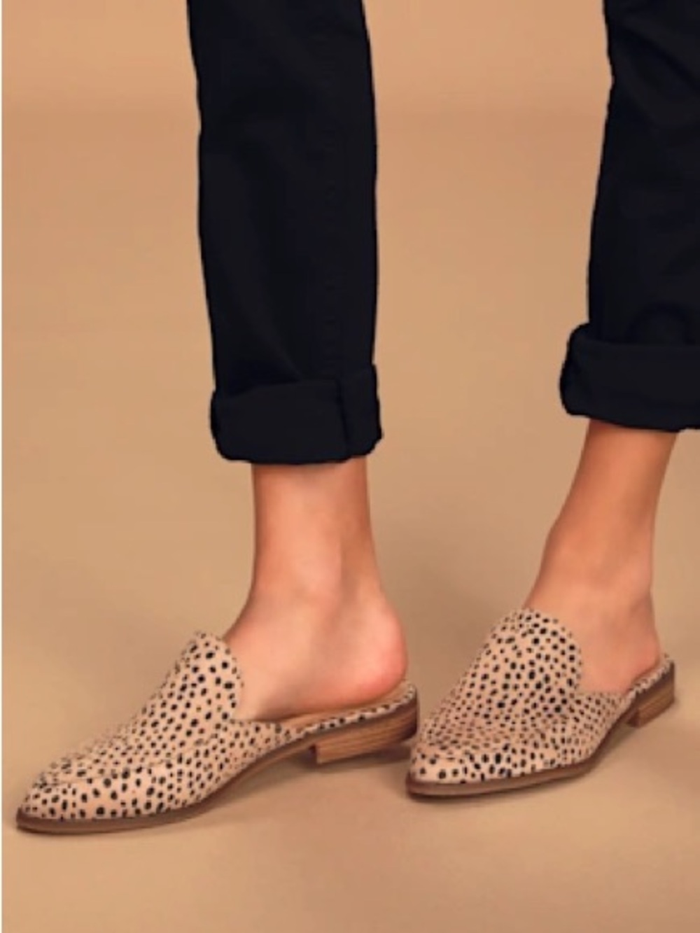 Women's Beige Spotted Slip-On Mules